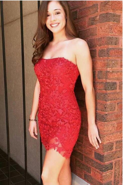 Red Lace Homecoming Dresses , Short Prom Dress, Formal Outfit, Back to School Party Gown