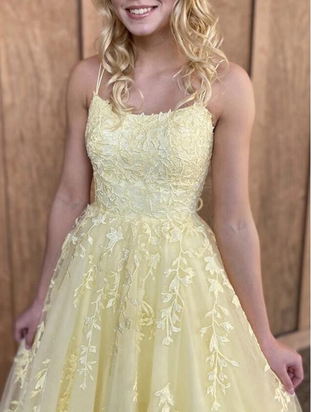 Yellow Lace Prom Dresses Long, Formal Dress, Dance Dresses, Graduation School Party Gown