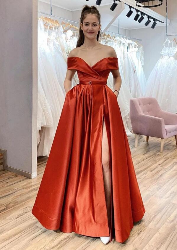 Sexy Satin Prom Dress with Pockets, Long Homecoming Dress, Formal Dress, Evening Dresses, Graduation School Party Gown