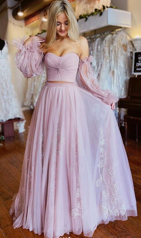 2 piece prom dresses long Two-Piece Dress with Corset Top Hot Pink / Rome Jersey Closure Long Two Piece Prom Dress