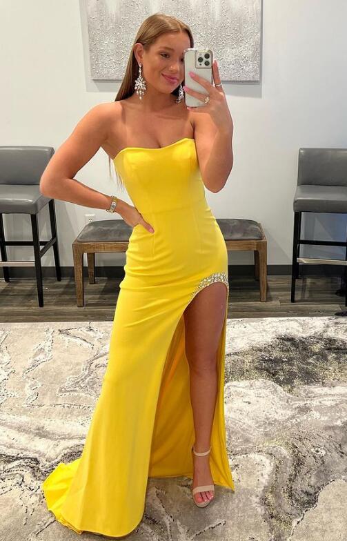 Strapless Sexy Mermaid Long Prom Dress with Slit