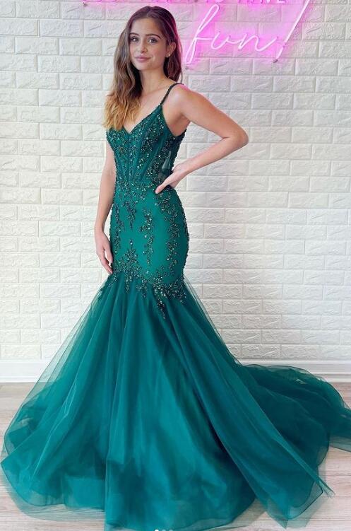 Beaded Mermaid Long Prom Dresses