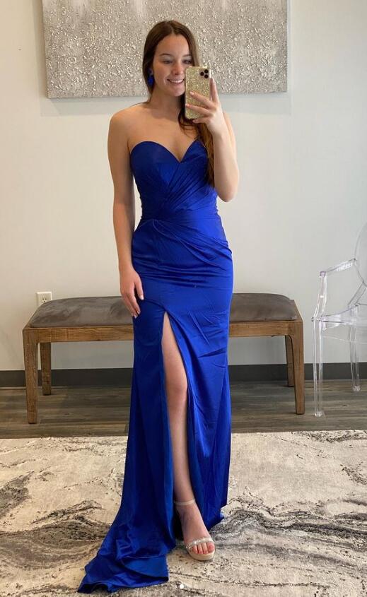 Strapless Sexy Mermaid Long Prom Dresses with Slit