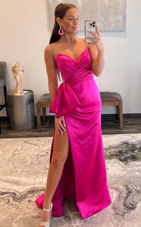 Sexy Strapless Long Prom Dresses with slit