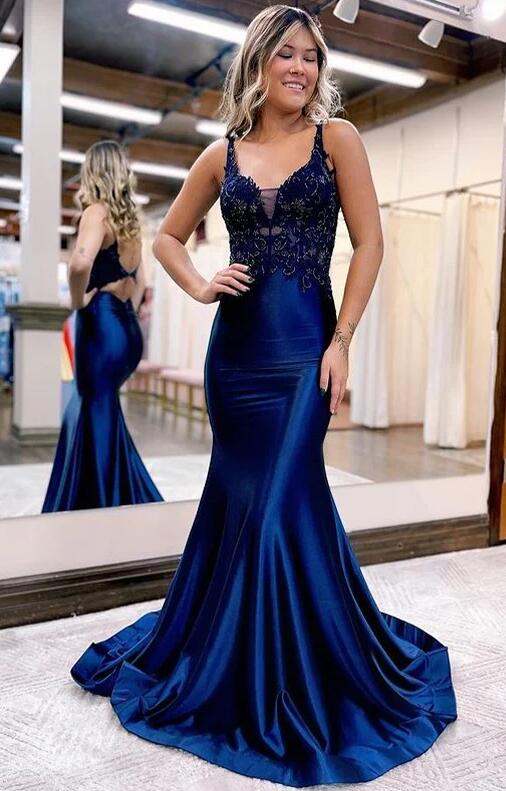 2024 Sexy Satin Prom Dresses Long with Lace Top and Open Back