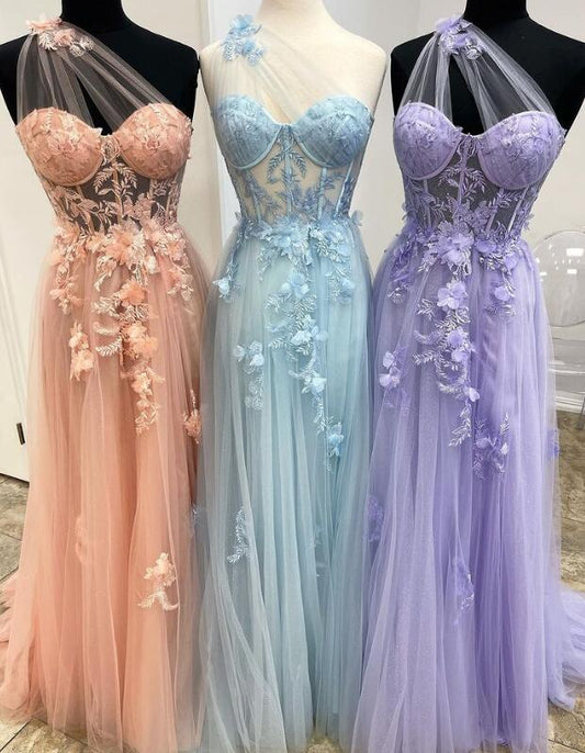 One Shoulder Prom Dresses Long, Sexy Graduation School Party Gown
