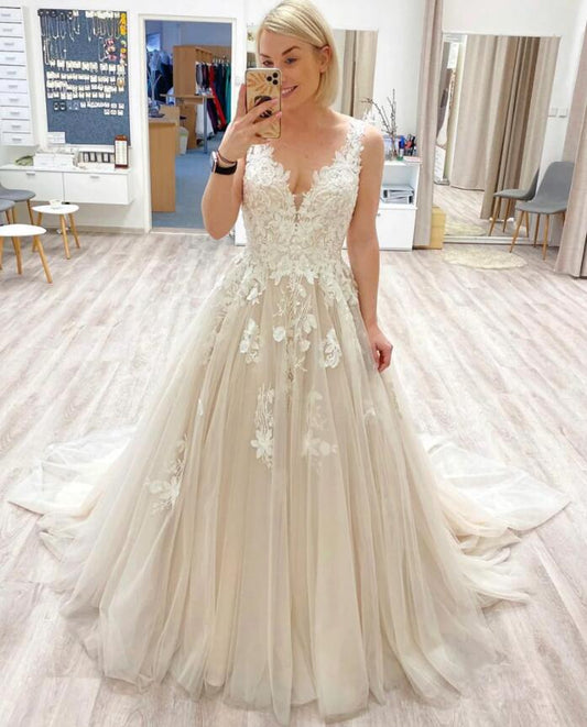 Open Back A-line Wedding Dresses, Bridal Dresses