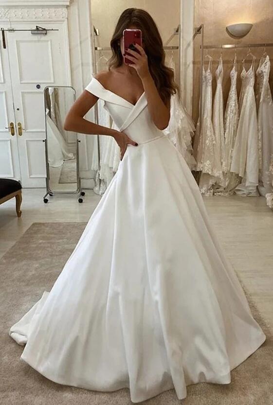 Off the Shoulder A-line Wedding Dresses, Bridal Dresses DT1351