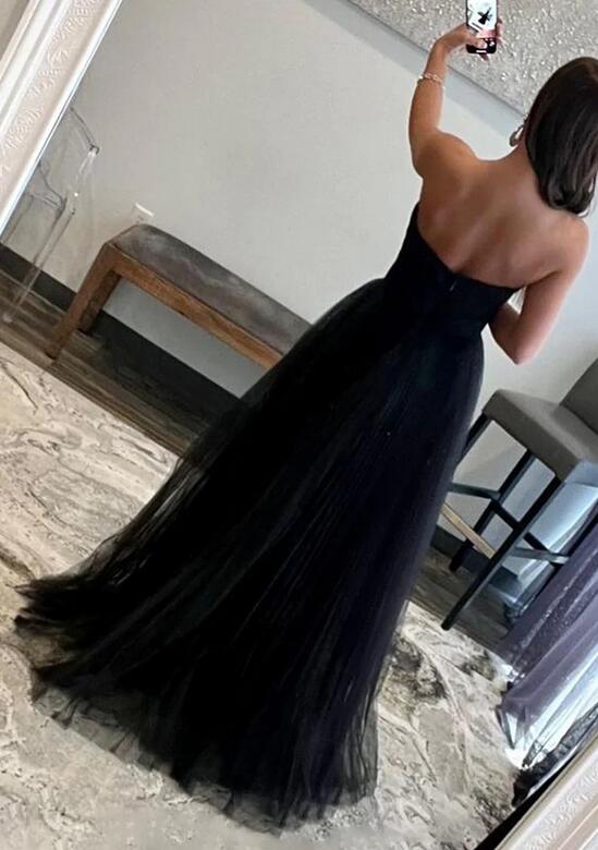 Black Sweetheart Tulle Long Prom Dresses DT1495