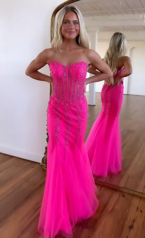 Strapless Mermaid Long Prom Dress with Beading