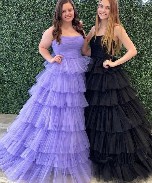 Strapless Ball Gown Prom Dresses Long with Ruffle Skirt