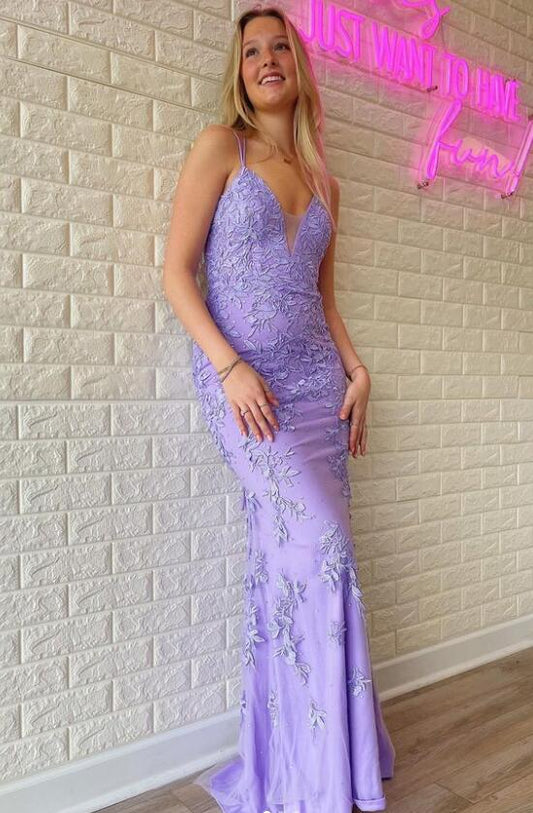 Straps Sexy Leaf Lace Prom Dresses Long