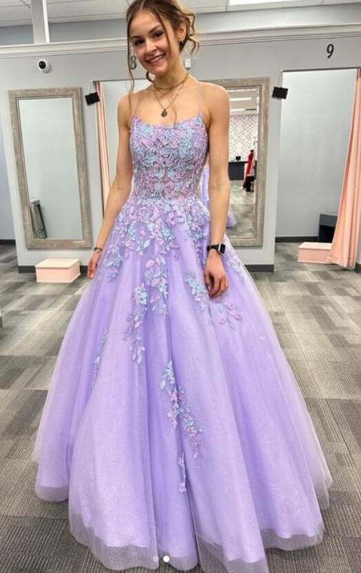 Straps Prom Dresses Long with Lace-up Back