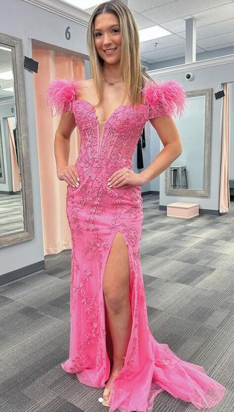 Mermaid Lace Long Prom Dress with Feathers DT1547