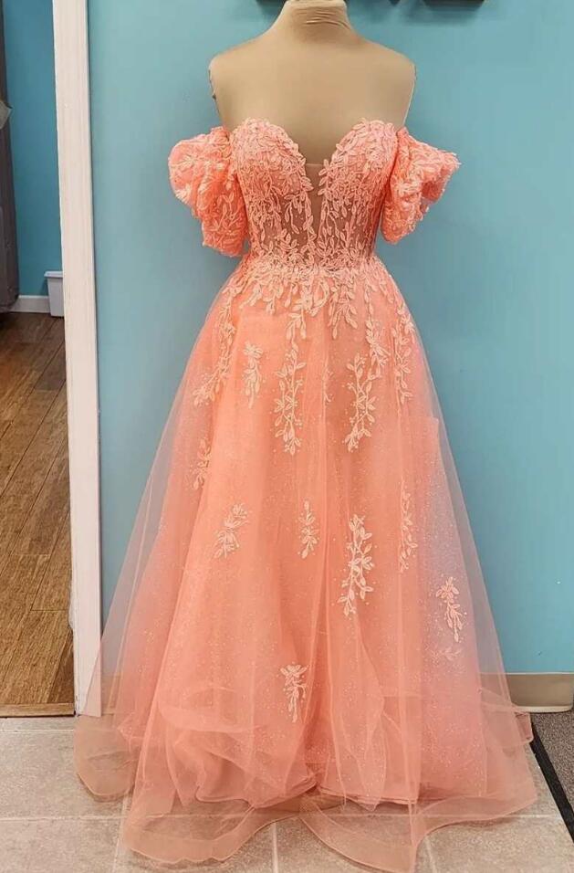 Strapless A-Line Prom Gown with Puff Sleeves Party Dresses DT1564