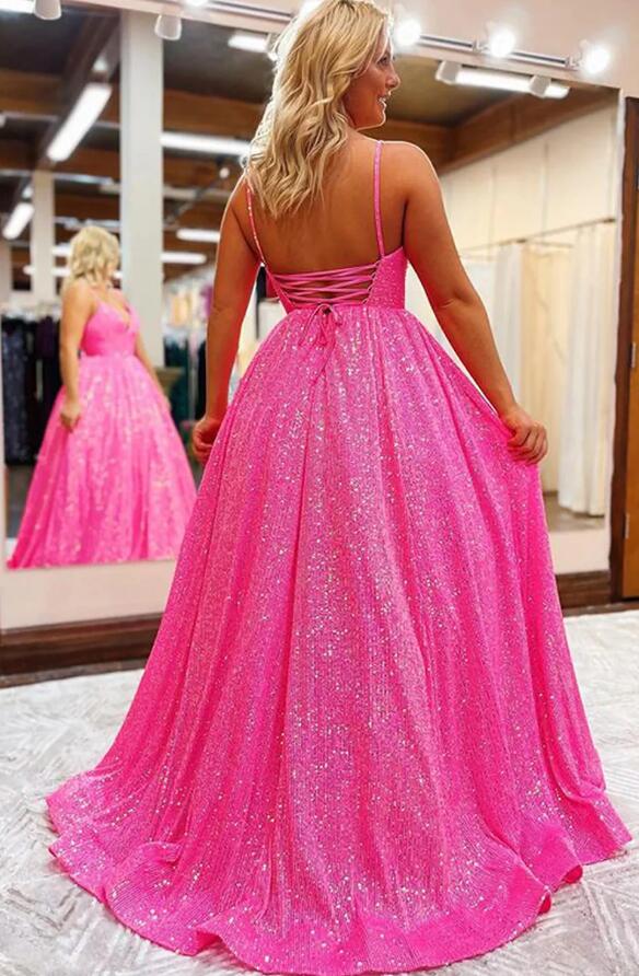 Sparkly Sequins A-Line Long Prom Dresses