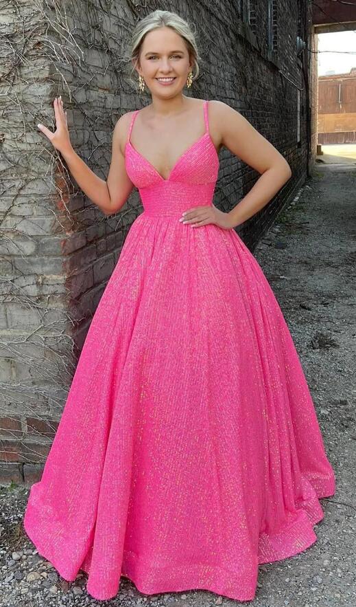 Sparkly Sequins A-Line Long Prom Dresses