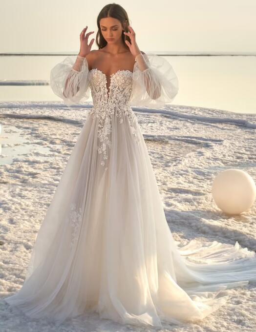 Off the Shoulder A-line Beach Wedding Dresses DT1594