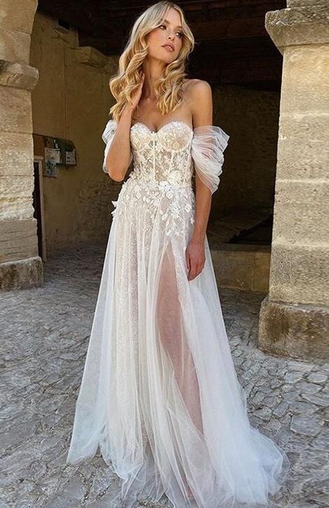 Sexy A-line Lace Beach Wedding Dresses DT1603
