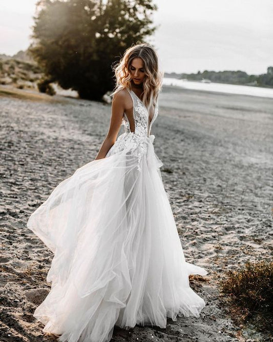 Open Back A-line Beach Wedding Dresses DT1597