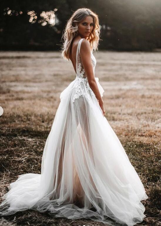 Open Back Sexy A-line Beach Wedding Dresses DT1596 – DressesTailor