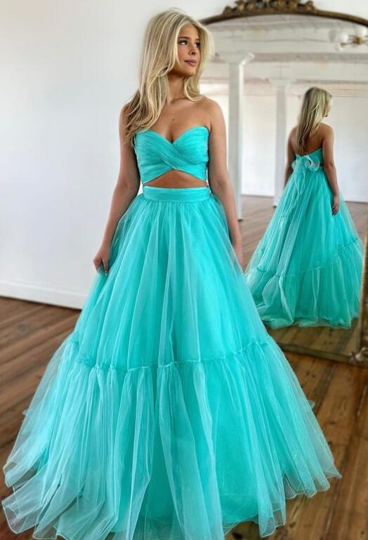 Two Pieces Prom Dress Long, Wedding Party Dress