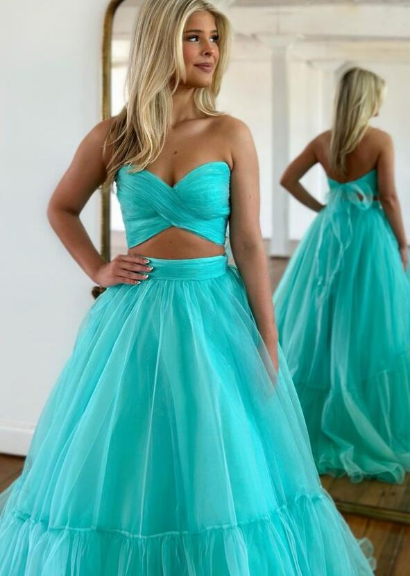 Two Pieces Prom Dress Long, Wedding Party Dress