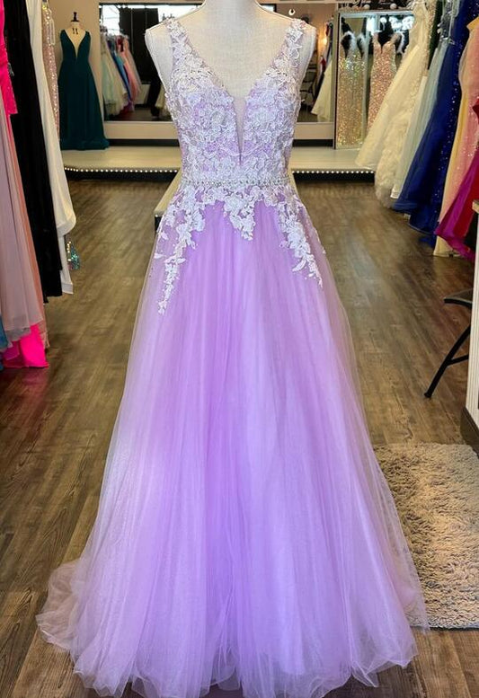 Lilac Open Back Long Prom Dresses