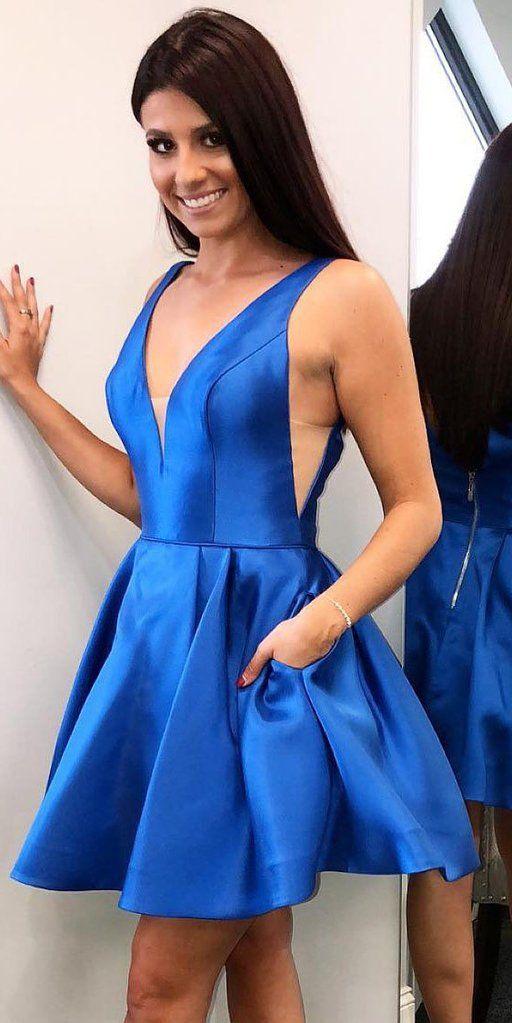 Blue Homecoming Dress With Pockets, HOCO Dress, Short Prom Dress ,Back To School Party Dress, Evening Dress, Formal Dress