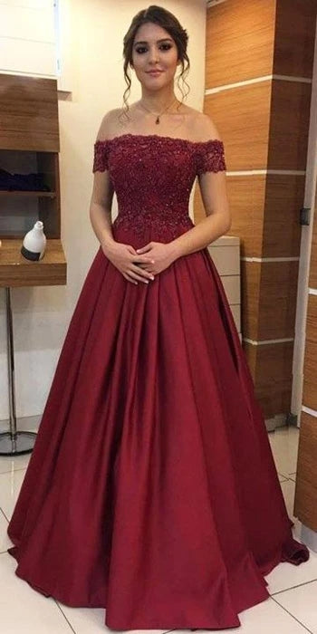 Burgundy Prom Dress Short Sleeves, Pageant Dress, Evening Dress, Ball Dance Dresses, Graduation School Party Gown