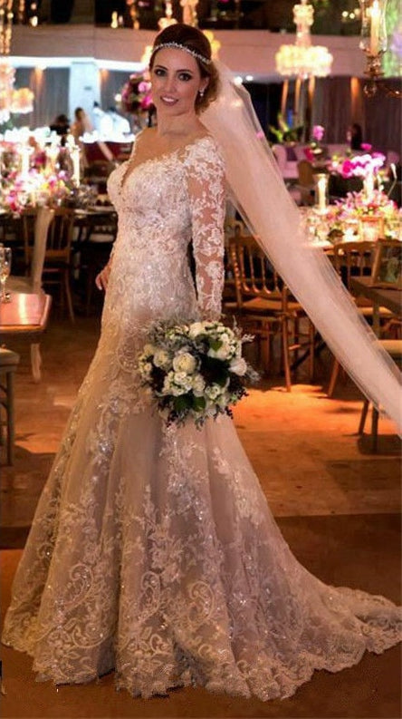 Lace Wedding Dress Long Sleeves, Bridal Gown ,Dresses For Brides