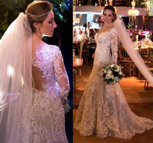 Lace Wedding Dress Long Sleeves, Bridal Gown ,Dresses For Brides