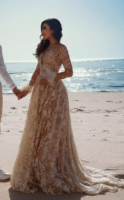 Deep V-Neck Wedding Dresses A Line Boho Beach Bridal Gowns DW482 – TANYA  BRIDAL