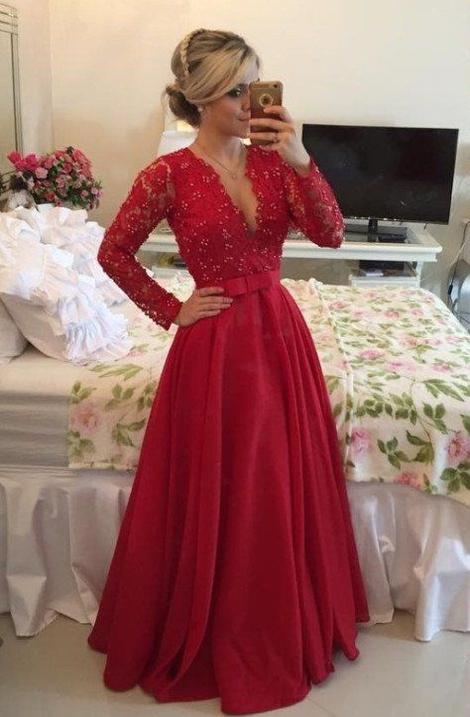 Prom Dress with Sleeves, Prom Dresses, Evening Gown, Graduation School Party Dress, Winter Formal Dress