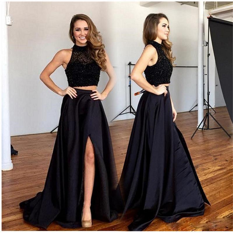 Two Pieces Black Prom Dress, Prom Dresses, Evening Gown, Graduation School Party Dress, Winter Formal Dress