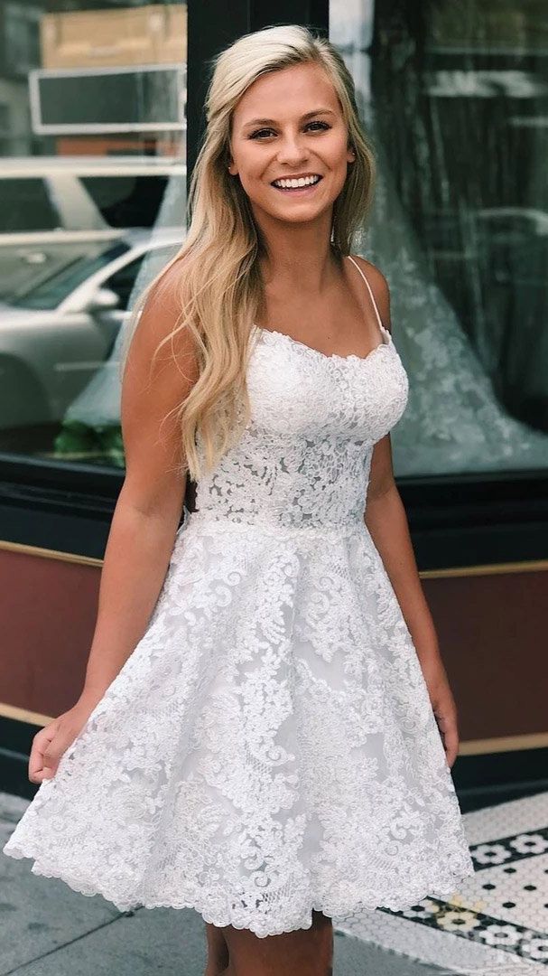 White Lace Homecoming Dress , Short Prom Dress, Formal Dress ,Graduation School Party Gown