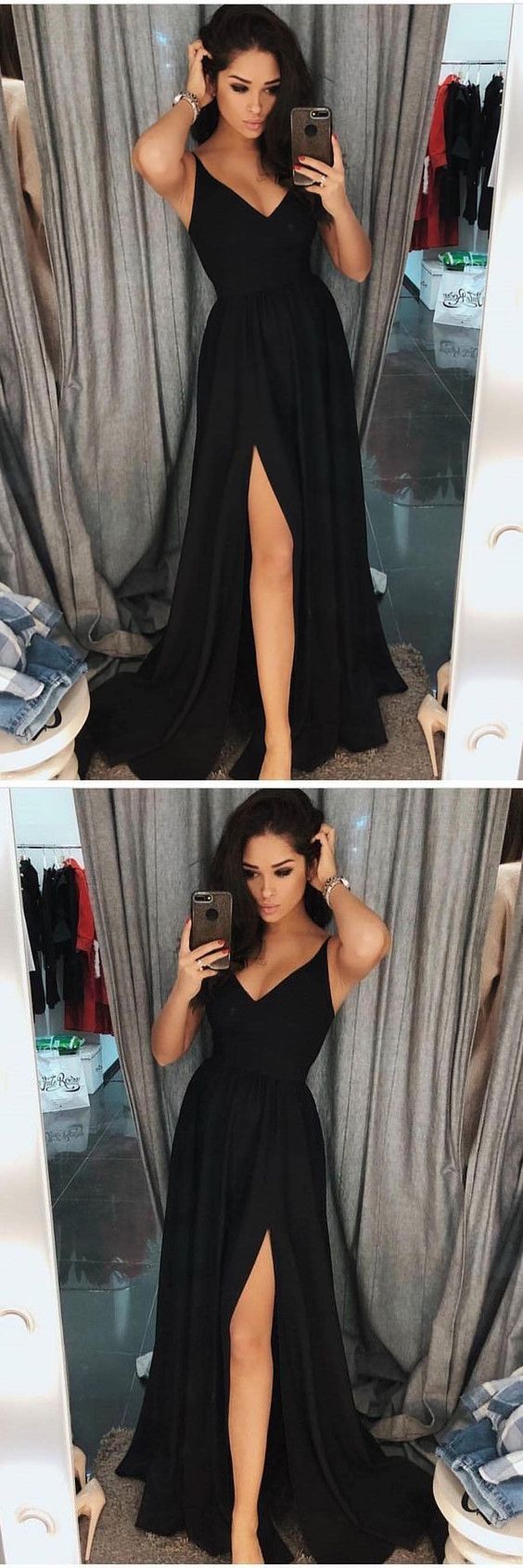 Black Prom Dress with Slit, Prom Dresses, Evening Gown,Graduation School Party Gown, Winter Formal Dress