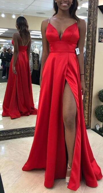 Sexy Prom Dress with Slit, Pageant Dress, Evening Dress, Dance Dresses, Graduation School Party Gown