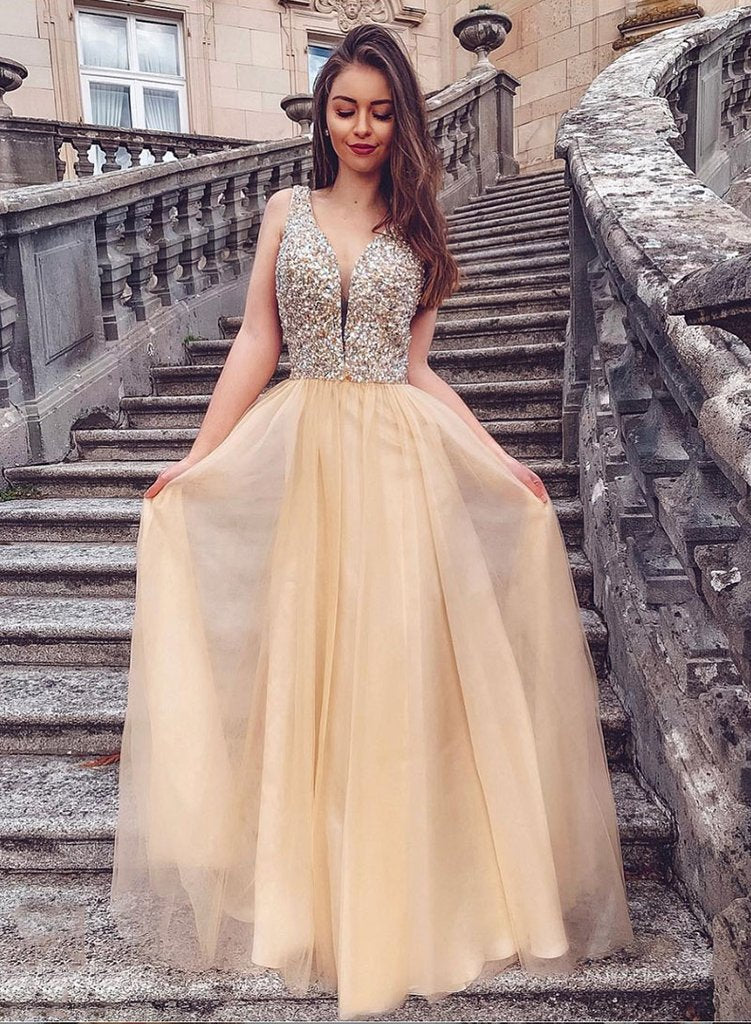 Affordable Prom Dresses Beaded Top, Formal Dress, Evening Dress, Dance Dresses, Graduation School Party Gown