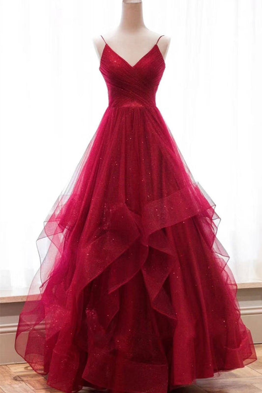 Sparkly Prom Dress V Neckline, Long Homecoming Dress, Formal Dress