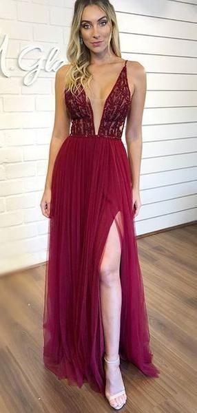 Sexy Prom Dress With Slit, Dresses For Graduation Party, Evening Dress, Formal Dress