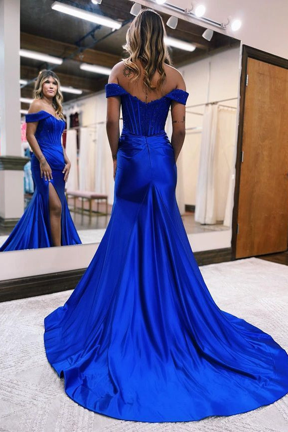 Off the shoulder shop satin prom dress