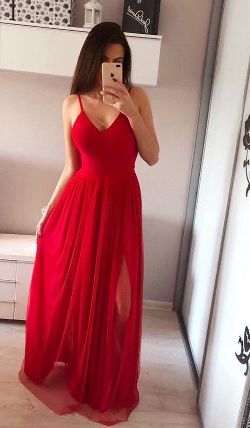 Sexy Prom Dress Deep with Slit, Pageant Dress, Evening Dress, Dance Dresses, Graduation School Party Gown