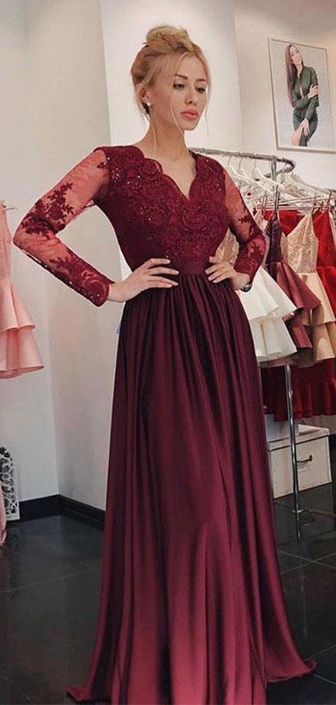 Long Prom Dress with Sleeves , Dance Dresses, Graduation School Party Gown