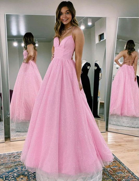 Pink Sparkling Prom Dress, Formal Dress, Evening Dress, Dance Dresses, Graduation Party Dress