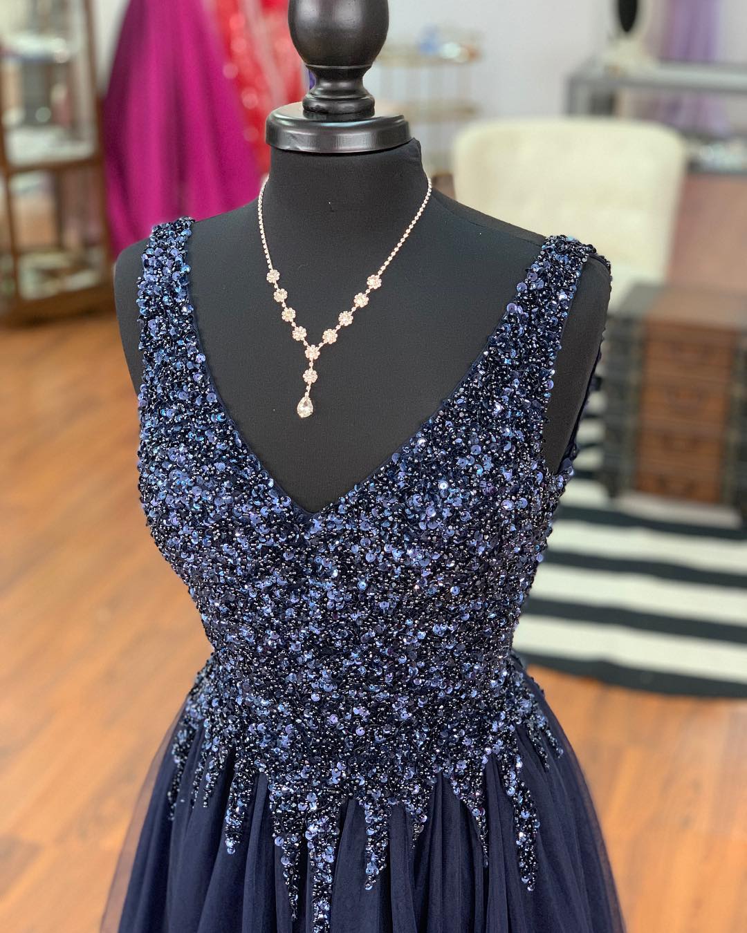 Navy Prom Dress Long, Dresses For Graduation Party, Evening Dress, For