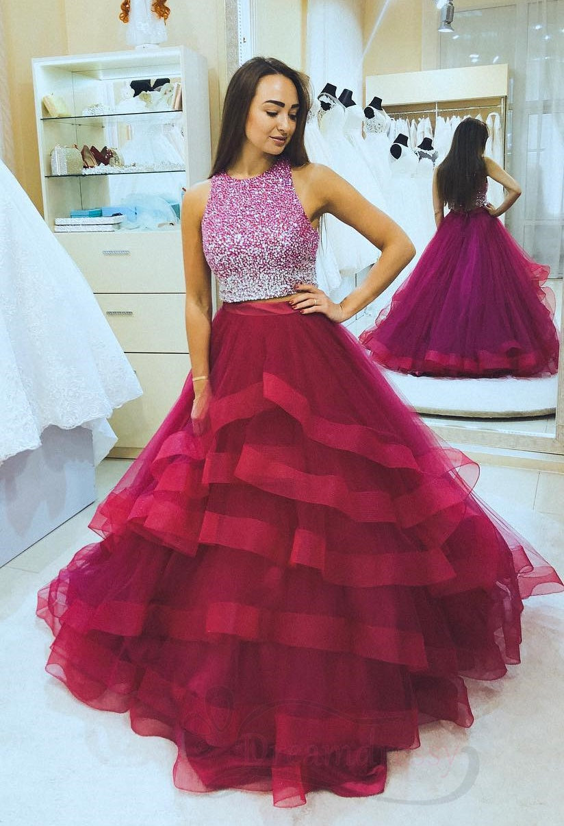 Two Pieces Prom Dress Princess Style, Prom Dresses, Pageant Dress