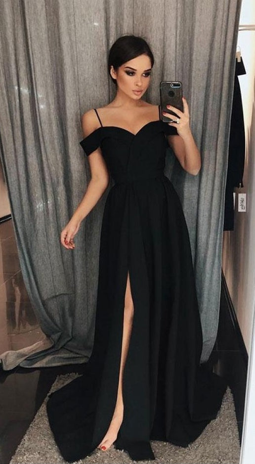 Black Prom Dress Slit Skirt, Prom Dresses, Pageant Dress, Evening Dress, Ball Dance Dresses, Graduation School Party Gown