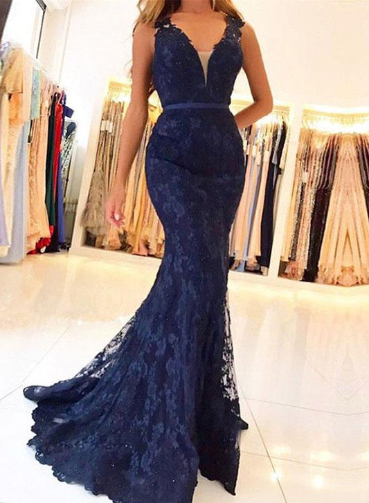 Mermaid Lace Prom Dress, Prom Dresses, Evening Gown, Graduation School Party Dress, Winter Formal Dress