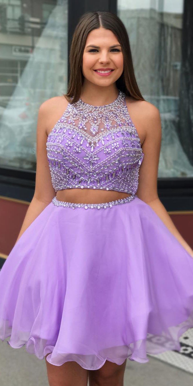 Two Pieces Purple Homecoming Dress, Short Prom Dress ,Dresses For Graduation Party, Evening Dress, Formal Dress, DTH017
